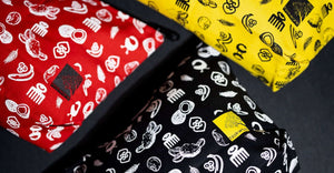 Red yellow and black travel pouches 